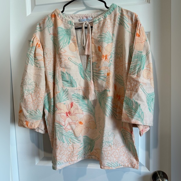 Nuage Tops - Nuage Bleu Maui Floral Cotton Peasant Top - EUC